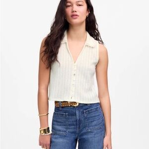 Madewell NWT Crochet-Knit V-Neck Sweater Vest Size Small in Vintage Ivory